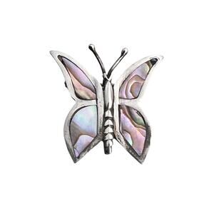 Sterling Silver Mexico Vintage Abalone Butterfly Brooch Small